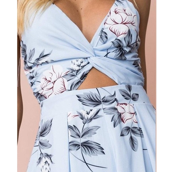 Sky Blue Babydoll Open Tie Back Fancy Romper,S-XL - Picture 5 of 6